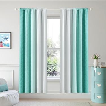 Imagem de Geomoroccan Cortinas blackout 100% ombré, comprimento de 182 cm, 2 painéis para quarto de bebê, azul-petróleo, branco, degradê, escurecimento, redução de ruído, isolamento térmico, bolso para varão,