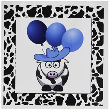 Imagem de Impressão de vaca ocidental 3dRose com balões azuis - cartões comemorativos, 15,24 x 15,24 cm, conjunto de 12 (gc_21781_2)