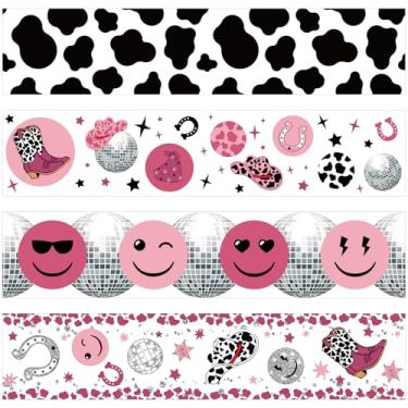 Imagem de Mooliwe 80 peças de boletim de boletins de vaca discoteca e bordas com estampa de rosto sorriso, decoração de sala de aula, quadro de avisos temático para escritório de volta às aulas