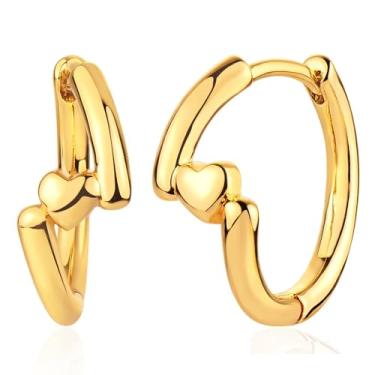 Imagem de BENEIGE Bonito brinco de argola delicado banhado a ouro 14K brincos de pressão para mulheres brincos geométricos simples joias presente, Latão, Zircônia cúbica