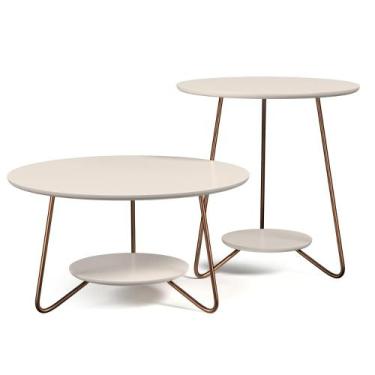 Imagem de Jogo Mesa Centro Redonda Sala Estar Madeira Estilo Orgânica - EJ MOVEI