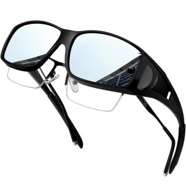 Imagem de KANASTAL Óculos de Sol sobrepor Polarizado Masculino Feminino Prata Espelhado Proteção UV 400 sobre Oculos Retangular Vintage Retro Moda Silver Sunglasses over Glasses Men Women -Prateados
