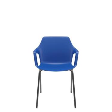 Imagem de Cadeira Vesper 4 Pés Estrutura Preta com Braços Fixos - Plaxmetal, Azu