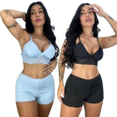 Imagem de Kit 2 Short Doll Feminino Para Dormir Cropeed Short Renda Confortável 