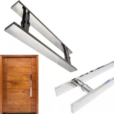 Imagem de Par Puxador Inox Porta Aluminio aço inox Madeira Vidro 60cm Barra Chata