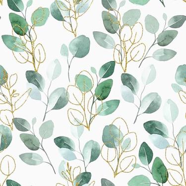 Imagem de Papel de parede de folha verde descasque e cole papel de parede floral ouro branco boho papel de contato para paredes prateleiras papel de contato de flores para lavanderia cozinha adesivos de parede