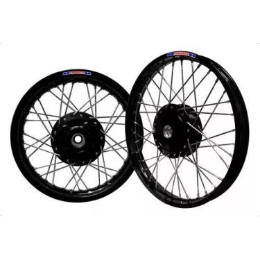 Imagem de Jogo Roda Par Pop 100 110i Alumínio Preto Cubo Preto Montada - Fabreck