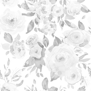Imagem de ZHENNEHZ Papel de parede floral, papel de parede autoadesivo de rosas cinzentas, papel de parede à prova d'água e à prova de óleo, decoração de casa 17,3 "x 236" (44 cm x 6 m)
