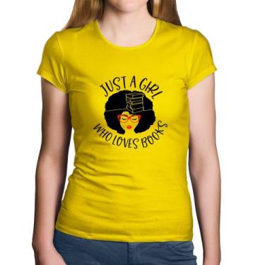 Imagem de Baby Look Algodão Just a girl who loves books - Foca na Moda, Amarelo,