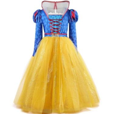 Imagem de Szytypyl Fantasia clássica de princesa para meninas, festa de aniversário, vestido de tule chique, Amarelo, 13-14 Anos
