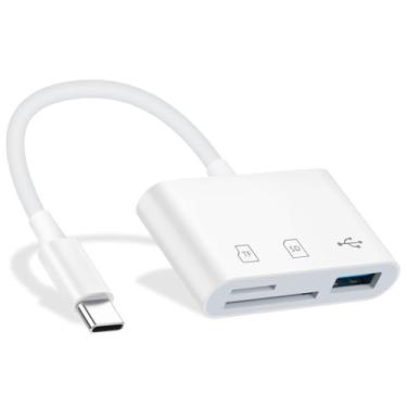 Imagem de Adaptador de leitor de cartão SD para Samsung Galaxy S25 Edge S25 Ultra S24 S23 S22 S21 iPhone 16 Pro Max 16e 15 Pro Max iPad 3 em 1 câmera USB 3.0 de alta velocidade SD/Micro SD/TF tipo C leitor de