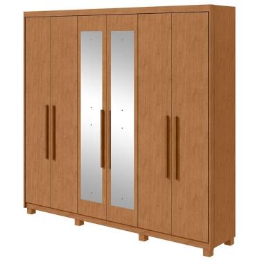 Imagem de Guarda Roupa Casal Áries 6 Portas Amêndoa Clean com Pés e Espelho - Lopas