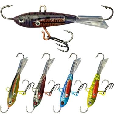 Imagem de Pristis Conjunto de 5 peças para pesca no gelo, conjunto de iscas de pesca no gelo com cauda deslizante, kit de cabeça vibrante de inverno, equipamento de iscas para robalo, tipo de peixe, walleye,
