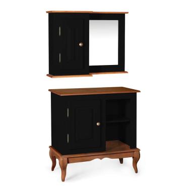 Imagem de Gabinete para Banheiro 1 Porta e Armário Espelheira Dália 3051 Linz Móveis - Preto/Imbuia Glazer