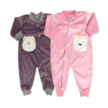 Imagem de Kit Macacão de Plush Bebe Bordado Sem Pezinho 2 peças - Alyaht, Rosa, 
