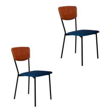 Imagem de Conjunto com 2 Cadeiras Retrô Poliéster Azul e Caramelo - Modern