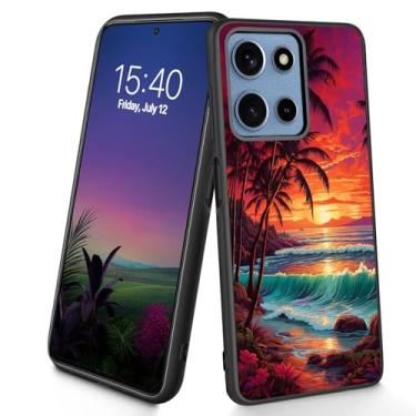 Imagem de Bxgolkgd Projetada para Moto G 5G 2025, capa protetora antiderrapante de silicone TPU macio e fino à prova de choque para Motorola Moto G 5G 2025 de 6,7 polegadas, pôr do sol na praia de palmeiras