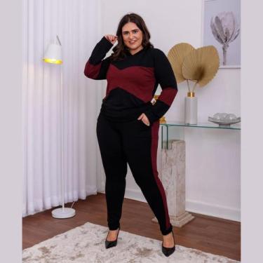 Imagem de Conjunto Inverno Blusa Manga Longa  Com Capuz E Calça Comprida Plus Si