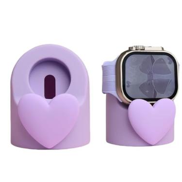 Imagem de LUVI Carregador de relógio bonito para mulheres e meninas para Apple Watch suporte de silicone macio estação de carregamento acessórios de mesa coração roxo