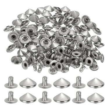 Imagem de PATIKIL Rebites de ponta de 10 mm, 100 conjuntos de tachas quadradas, rebites punk rápidos, decoração de artesanato em couro para pregos, roupas, cintos, bolsas, sapatos, tom prateado