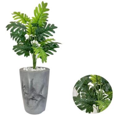 Imagem de Planta Artificial Bananinha +Vaso Marmorizado Pedras Brancas - PlantaI
