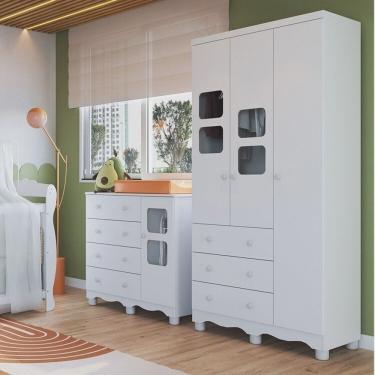 Imagem de Quarto Infantil com Guarda Roupa 3 Portas e Cômoda 1 Porta com Janelas Mimo 100% Mdf Espresso