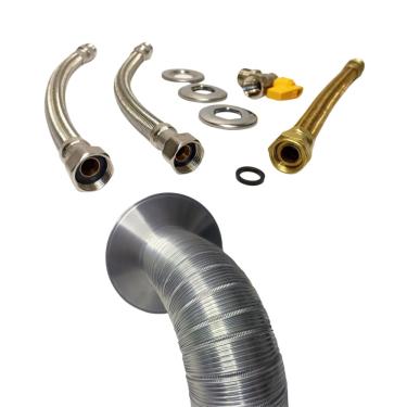 Imagem de Kit instalação Aquecedor de água a gás 1/2 Mangueiras 30cm + Kit de exaustão 80mm