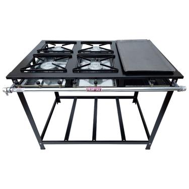 Imagem de Fogão Industrial de Piso 4 Bocas Alta Pressão 30x30cm com Chapa Bifeteira Itafaz