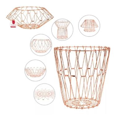 Imagem de Fruteira Cesto Dobrável Aramado Rose Gold Retrátil 5 Em 1 Wincy