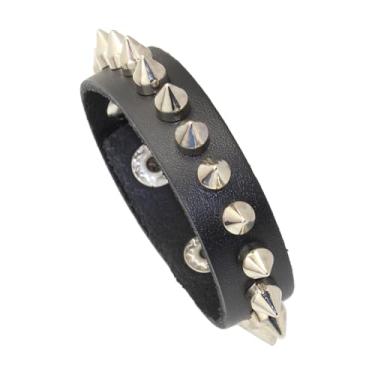 Imagem de Heavstjer Pulseira de couro Punk Rock com rebite de liga metálica, Sem Pedra Preciosa