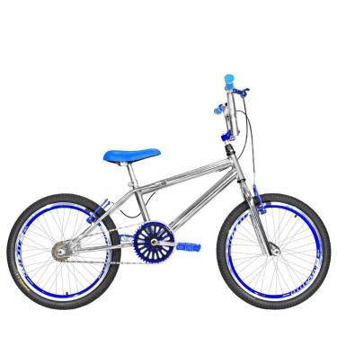 Imagem de Bicicleta Infantil Masculina Aro 20 Cross Cromada e Azul