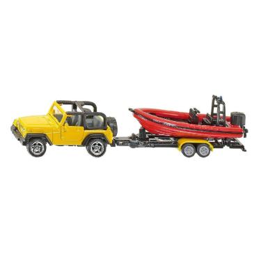 Imagem de Brinquedo siku Jeep com barco 1658 Metal/Plástico amarelo/Vermelho 16,7 cm