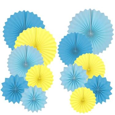 Imagem de AimtoHome Decorações de festa de leques redondos de papel, leques pendurados azuis e amarelos para circo de carnaval, desenho animado, esporte, festa de aniversário, chá de bebê, eventos de formatura