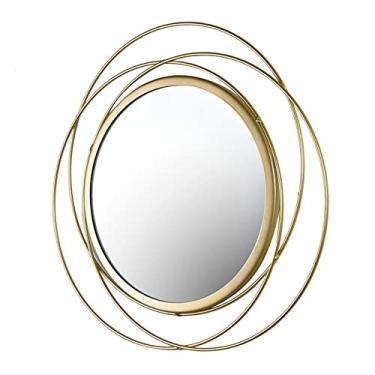 Imagem de FGDSEEEKJUFHH Decoração de espelho de parede de metal para casa, espelho de parede redondo, moldura dourada de ferro, 30 cm de diâmetro, suporte de parede, estilo contemporâneo, moldura dourada