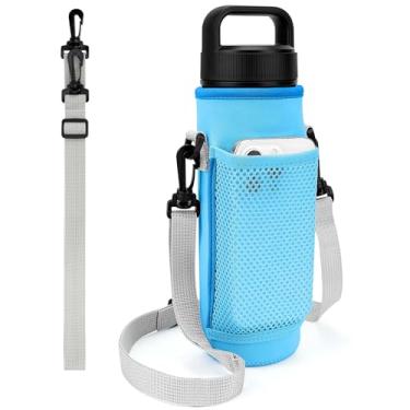 Imagem de Linkidea Suporte para garrafa de água com 2 alças compatível com garrafa YETI Rambler de 737 g, Yonder 740 ml, suporte para bolsa de viagem para garrafa de água, alça de ombro com bolso de malha para