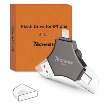 Imagem de Flash Drive USB 3.0 certificado MFi de 256 GB para iPhone, 3 em 1 com memória externa para fotos, vídeos, armazenamento de dados/backup, polegar/salto/discos rígidos de alta velocidade para iPad