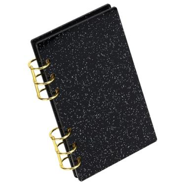Imagem de MultiBey A6 fichário com 6 anéis, capa de caderno de acrílico transparente, anel redondo de metal dourado com 45 folhas de papéis internos forrados, fichário de orçamento para planejador A6 (preto,