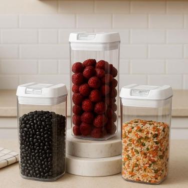 Imagem de Kit 3 Potes Herméticos Multiuso Acrílico  1200ml com Tampa e Vedação m