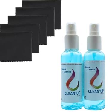 Imagem de Kit 2 Limpa Lentes Spray Grande120ML De Óculos E Telas + 5 Lenço Microfibra Macio