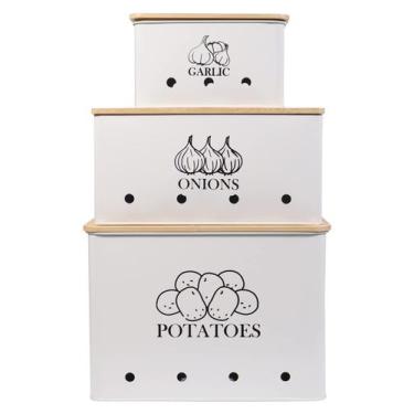 Imagem de Conjunto de 3 latas de armazenamento de cozinha para batata, cebola e 