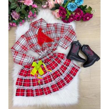 Imagem de Conjunto Junino Xadrez Chiquinha Vermelho Arraia Quermesse - Juninos, 