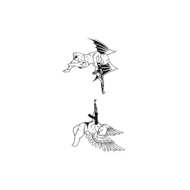 Imagem de Tatuagens legais, anjo e demônio com armas, tatuagens de anjo, aparência de tatuagem real, resistente à água, resiliência, dura de 1 a 2 semanas,18 x 11 cm