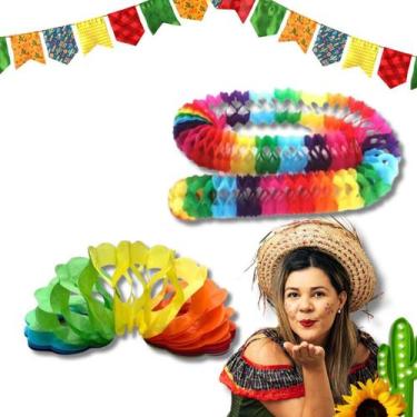 Imagem de 2 Enfeites Junino Guirlanda Papel 3m Festa Junina Decoração - Junino F
