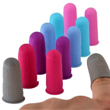 Imagem de Protetores de dedo [série Flex – pacote com 12] Protetores de dedo antiaderentes de silicone [Pequeno (6) / Médio (6) - 6 cores 2 tamanhos] para cola quente/costura/cera/resina/mel/adesivos/scrapbook
