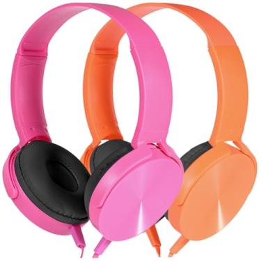 Imagem de Wensdo Kids Headphones 2 Pack for School Classroom K-12, Durable Wired Student Computer Online Learning Headset for Laptop Library Airplane and Travel (Pink+Orange)