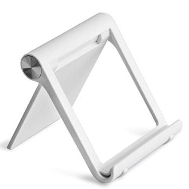 Imagem de Mayten Suporte de telefone celular dobrável para mesa portátil compatível com iPhone 12 11 Pro Xs Max, iPad mini, tablets (7 a 10 polegadas), suporte universal para celular em vários ângulos (branco)