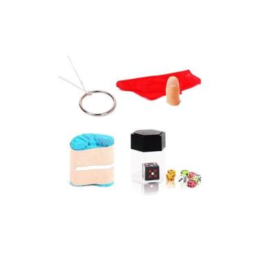 Imagem de Kit 4 Jogos Truque Mágica Dado, Dedo, Cachecol Lótus, Cordão - Topmixs