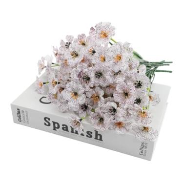 Imagem de Pacote com 2 arbustos de flores de seda artificial – Flores falsas amarelas e vermelhas de 30 cm para mesa de casamento, decoração de casa, arranjos de vasos, decorações de festa ao ar livre de