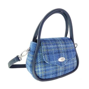Imagem de Glen Appin Mini bolsa Harris Tweed 'Buchan' redonda, Xadrez azul claro, Small