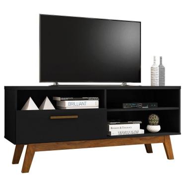 Imagem de Rack Bancada Para Tv Até 55" 2 Portas Paládio Preto Fosco